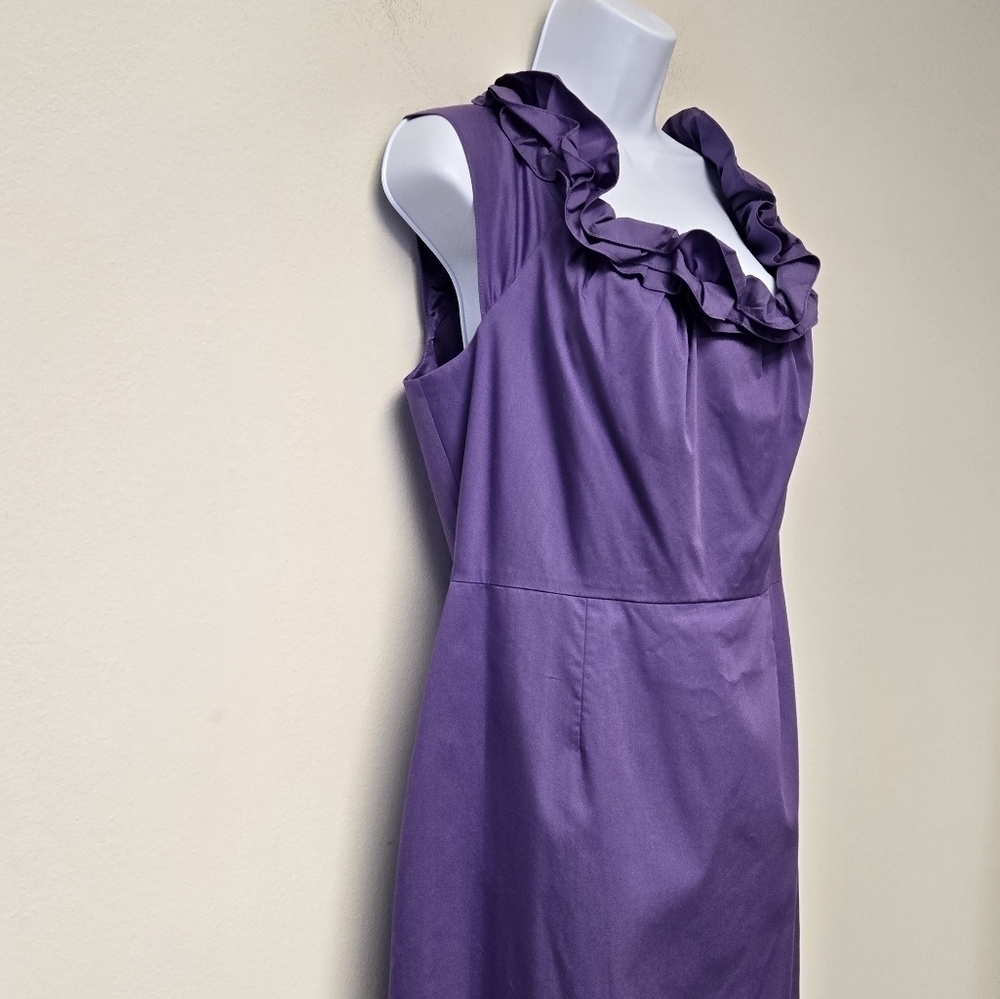 Elie Tahari Roxanna Poplin Ruffle Neck Trim Dress Prism Lilac 14 - Picture 5 of 15